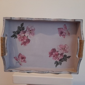 Vintage stílusú rózsás tálca fából, Otthon & Életmód, Konyhafelszerelés, tálalás, Tálalás, Tálca, Decoupage, transzfer és szalvétatechnika, Festett tárgyak, MESKA