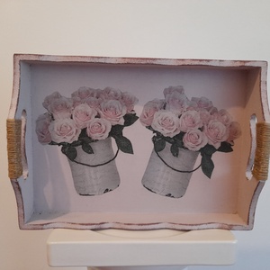 Vintage stílusú rózsás tálca fából, Otthon & Életmód, Konyhafelszerelés, tálalás, Tálalás, Tálca, Decoupage, transzfer és szalvétatechnika, Festett tárgyak, MESKA