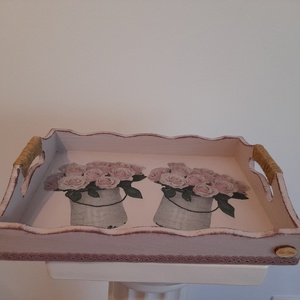 Vintage stílusú rózsás tálca fából - otthon & életmód - konyhafelszerelés, tálalás - tálalás - tálca - Meska.hu