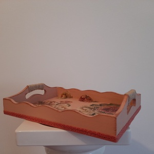 Vintage stílusú rózsás tálca fából - otthon & életmód - konyhafelszerelés, tálalás - tálalás - tálca - Meska.hu