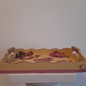 Vintage stílusú rózsás tálca fából - otthon & életmód - konyhafelszerelés, tálalás - tálalás - tálca - Meska.hu