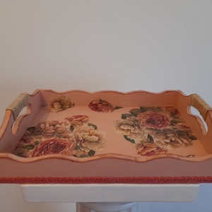 Vintage stílusú rózsás tálca fából - otthon & életmód - konyhafelszerelés, tálalás - tálalás - tálca - Meska.hu