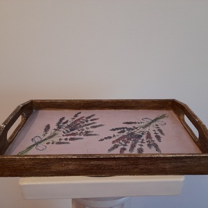 Vintage stílusú  levendulás tálca fából - otthon & életmód - konyhafelszerelés, tálalás - tálalás - tálca - Meska.hu