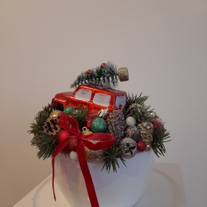 Karácsonyi asztaldísz fehér kerámia kaspóban nagy méretű - otthon & életmód - dekoráció - asztal és polc dekoráció - asztaldísz - Meska.hu