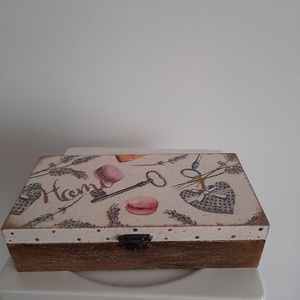  Vintage macaron-kulcsos ékszertartó doboz/varrós doboz, Ékszer, Ékszertartó, Ékszerdoboz, Decoupage, transzfer és szalvétatechnika, Festett tárgyak, MESKA