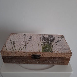  Vintage levendula mintás ékszertartó doboz/varrós doboz, Ékszer, Ékszertartó, Ékszerdoboz, Decoupage, transzfer és szalvétatechnika, Festett tárgyak, MESKA