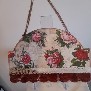 Vintage stílusú virágos kulcstartó vagy ékszertartó Édes otthon felirattal - otthon & életmód - dekoráció - fali és függő dekoráció - fali kulcstartó - Meska.hu