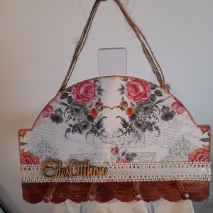 Vintage stílusú virágos kulcstartó vagy ékszertartó Édes otthon felirattal - otthon & életmód - dekoráció - fali és függő dekoráció - fali kulcstartó - Meska.hu