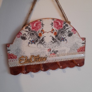 Vintage stílusú virágos kulcstartó vagy ékszertartó Édes otthon felirattal - otthon & életmód - dekoráció - fali és függő dekoráció - fali kulcstartó - Meska.hu