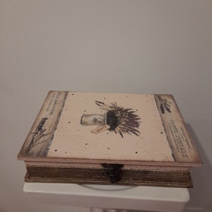  Vintage  levendulás ékszertartó doboz/varrós doboz könyv formájú - ékszer - ékszertartó - ékszerdoboz - Meska.hu