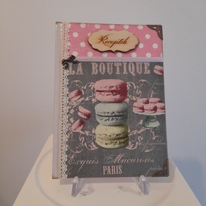 Receptfüzet macaron mintával a vintage jegyében, Otthon & Életmód, Konyhafelszerelés, tálalás, Sütés, főzés, Receptfüzet, Decoupage, transzfer és szalvétatechnika, MESKA