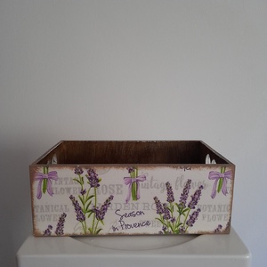Fa asztali tároló/ teafiltertartó / ékszertartó levendula mintás, Otthon & Életmód, Konyhafelszerelés, tálalás, Konyhai tárolás, Tea & Kávé tárolás, Decoupage, transzfer és szalvétatechnika, Festett tárgyak, MESKA