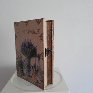  Vintage levendulás ékszertartó doboz/varrós doboz könyv formájú - ékszer - ékszertartó - ékszerdoboz - Meska.hu