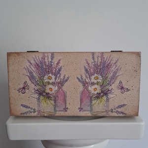  Vintage levendula csendéletes ékszertartó doboz/varrós doboz/fényképtartó doboz, Ékszer, Ékszertartó, Ékszerdoboz, Decoupage, transzfer és szalvétatechnika, Festett tárgyak, MESKA