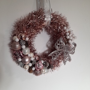 Karácsonyi púderrózsaszín különleges ajtódísz/falidísz - karácsony - adventi díszek - adventi ajtódísz - Meska.hu