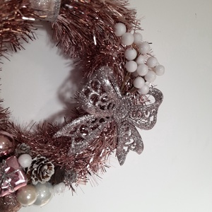 Karácsonyi púderrózsaszín különleges ajtódísz/falidísz - karácsony - adventi díszek - adventi ajtódísz - Meska.hu