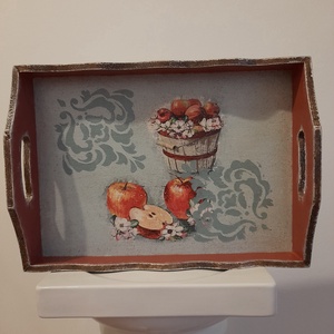 Tálca vintage őszi almás motivummal, Otthon & Életmód, Konyhafelszerelés, tálalás, Tálalás, Tálca, Decoupage, transzfer és szalvétatechnika, MESKA
