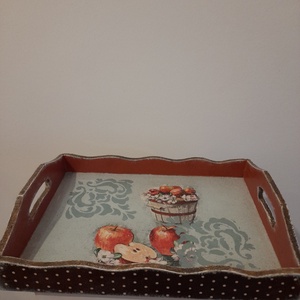 Tálca vintage őszi almás motivummal - otthon & életmód - konyhafelszerelés, tálalás - tálalás - tálca - Meska.hu