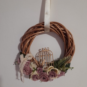 Kalitkás púder-mályva vintage virágos ajtódísz, Otthon & Életmód, Dekoráció, Ajtó- és ablak dekoráció, Ajtódísz & Kopogtató, Virágkötés, MESKA