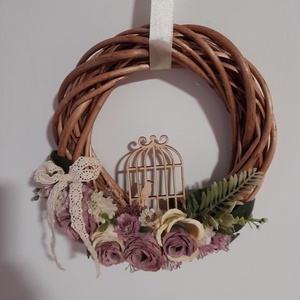 Kalitkás púder-mályva vintage virágos ajtódísz - otthon & életmód - dekoráció - ajtó- és ablak dekoráció - ajtódísz & kopogtató - Meska.hu