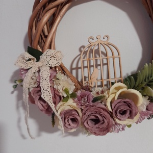 Kalitkás púder-mályva vintage virágos ajtódísz - otthon & életmód - dekoráció - ajtó- és ablak dekoráció - ajtódísz & kopogtató - Meska.hu