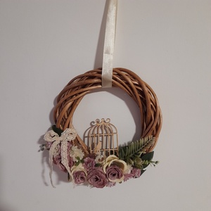 Kalitkás púder-mályva vintage virágos ajtódísz - otthon & életmód - dekoráció - ajtó- és ablak dekoráció - ajtódísz & kopogtató - Meska.hu