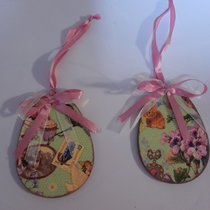 Felakasztható lapos húsvéti fa tojás / asztaldekoráció, Otthon & Életmód, Dekoráció, Fali és függő dekoráció, Függődísz, Decoupage, transzfer és szalvétatechnika, Festett tárgyak, MESKA
