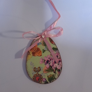 Felakasztható lapos húsvéti fa tojás / asztaldekoráció, Otthon & Életmód, Dekoráció, Fali és függő dekoráció, Függődísz, Decoupage, transzfer és szalvétatechnika, Festett tárgyak, MESKA