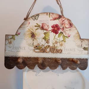 Vintage stílusú virágos kulcstartó vagy ékszertartó Édes otthon felirattal - otthon & életmód - dekoráció - fali és függő dekoráció - fali kulcstartó - Meska.hu