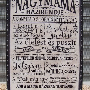 Nagymama házirendje  szöveges  falikép, táblakép - Meska.hu