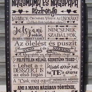 Nagymama és nagypapa házirendje  szöveges  falikép, táblakép - Meska.hu