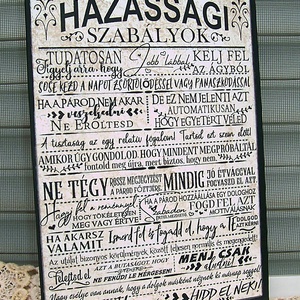 Házassági szabályok vicces, szöveges  falikép, táblakép - Meska.hu