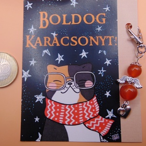 Karneol ásvány angyalkás kulcstartó karácsonyi ajándékkártyával  - táska & tok - kulcstartó & táskadísz - kulcstartó - Meska.hu