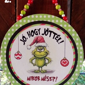 Vicces karácsonyi grincses ajtódísz, tábla, kopogtató - karácsony - karácsonyi lakásdekoráció - karácsonyi ajtódíszek - Meska.hu