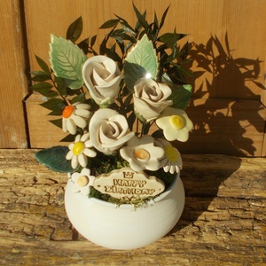 Virágok kaspóban., Otthon & Életmód, Dekoráció, Asztal és polc dekoráció, Asztaldísz, Kerámia, Virágkötés, MESKA