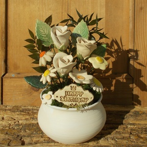 Virágok kaspóban. - otthon & életmód - dekoráció - asztal és polc dekoráció - asztaldísz - Meska.hu