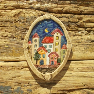 Mediterrán éjszaka , falikép, Otthon & Életmód, Dekoráció, Fali és függő dekoráció, Falra akasztható dekor, Kerámia, MESKA