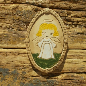 Angyalkás falikép, Otthon & Életmód, Dekoráció, Fali és függő dekoráció, Falra akasztható dekor, Kerámia, MESKA