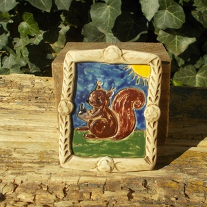 Falikép mókuskával, Otthon & Életmód, Dekoráció, Fali és függő dekoráció, Falra akasztható dekor, Kerámia, MESKA