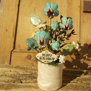 Virágok kaspóban., Otthon & Életmód, Dekoráció, Asztal és polc dekoráció, Asztaldísz, Kerámia, Virágkötés, MESKA