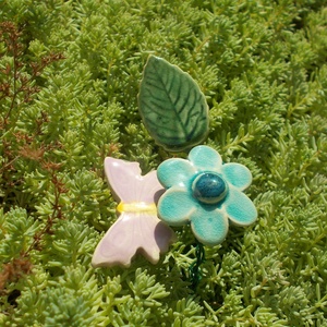 Kék virág pillangóval, Otthon & Életmód, Ház & Kert, Növény & Veteményes, Kerámia, MESKA