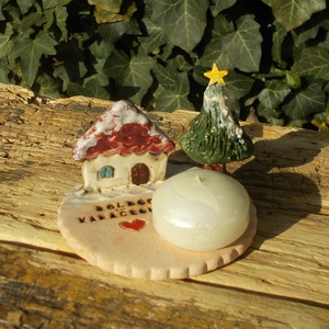 Mécsestartó apró házzal., Otthon & Életmód, Gyertya, illat, aroma, Mécses és mécsestartó, Kerámia, MESKA