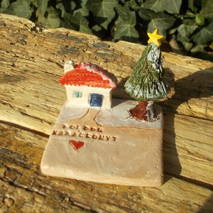 Mécsestartó apró házzal., Otthon & Életmód, Gyertya, illat, aroma, Mécses és mécsestartó, Kerámia, MESKA