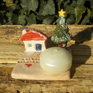 Mécsestartó apró házzal. - otthon & életmód - gyertya, illat, aroma - mécses és mécsestartó - Meska.hu