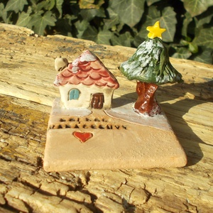 Mécsestartó apró házzal., Otthon & Életmód, Gyertya, illat, aroma, Mécses és mécsestartó, Kerámia, MESKA