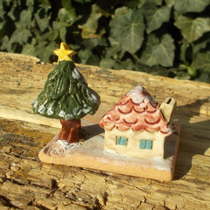 Mécsestartó apró házzal. - otthon & életmód - gyertya, illat, aroma - mécses és mécsestartó - Meska.hu