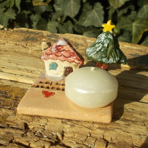 Mécsestartó apró házzal. - otthon & életmód - gyertya, illat, aroma - mécses és mécsestartó - Meska.hu