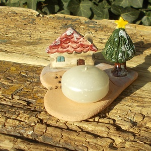 Mécsestartó apró házzal., Otthon & Életmód, Gyertya, illat, aroma, Mécses és mécsestartó, Kerámia, MESKA