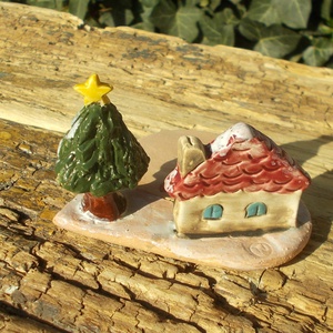 Mécsestartó apró házzal. - otthon & életmód - gyertya, illat, aroma - mécses és mécsestartó - Meska.hu