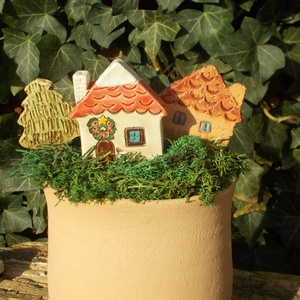 Apró házak fenyőfával, Otthon & Életmód, Ház & Kert, Kerti dísz, Kerámia, Szobrászat, MESKA